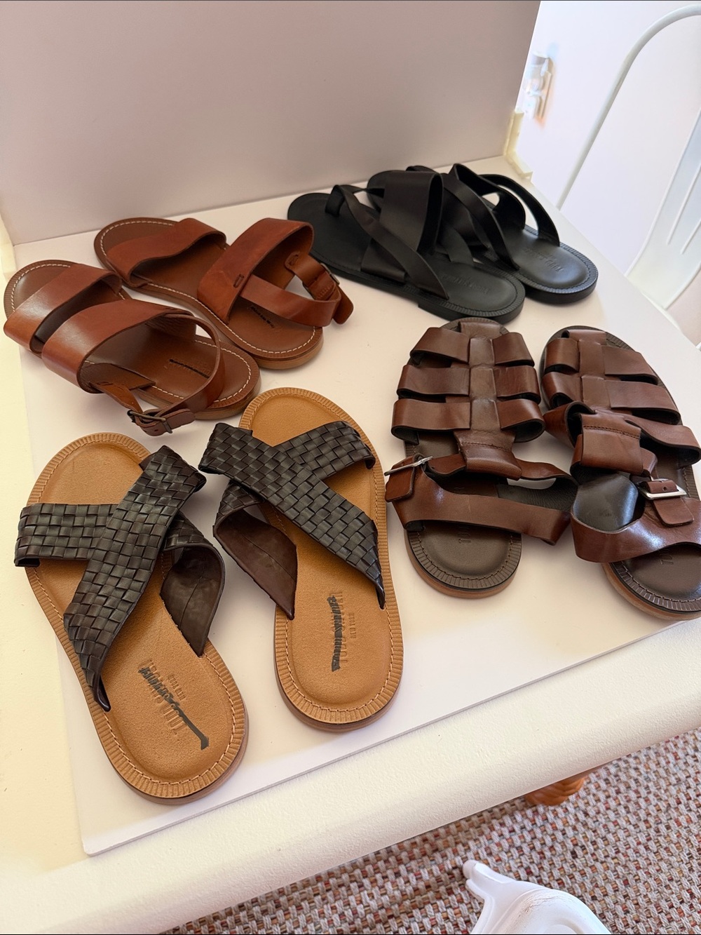 Todd Snyder Lot of 4 Sandals.  3 Brown and 1 Black.  All Sz 10.  Tub10